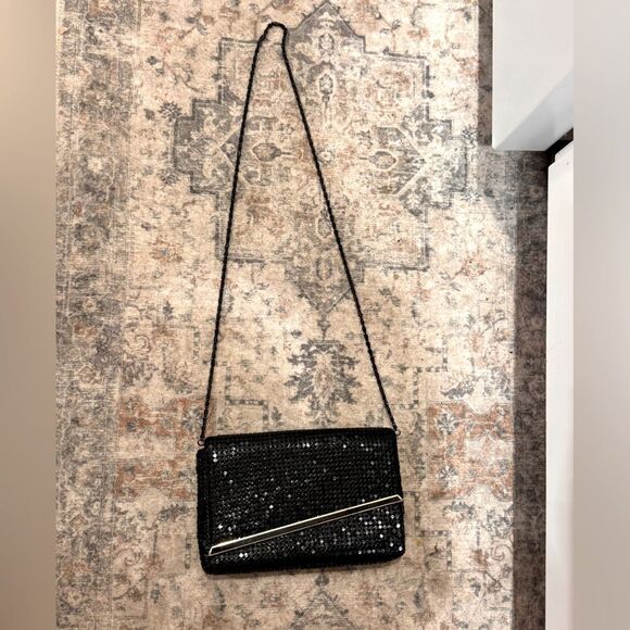 Vintage Metal Mesh Chain Crossbody Bag / Clutch - Black & Gold Retro Purse - Picture 1 of 9